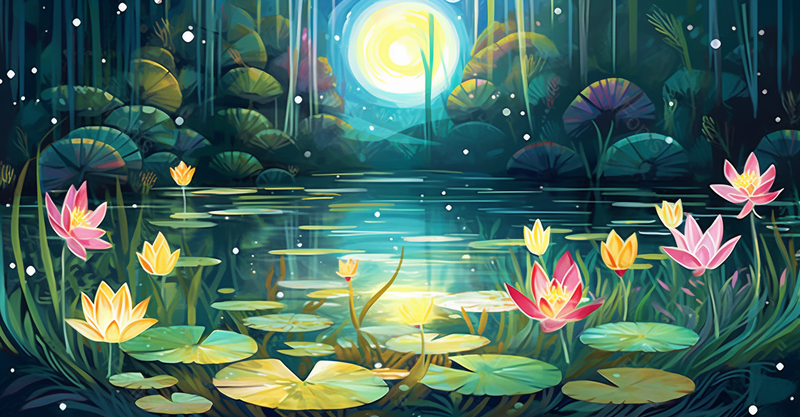 夏夜荷花绽放唯美绿色插画背景,插画/手绘图,插画/手绘图库,插画/手绘图下载,插画/手绘